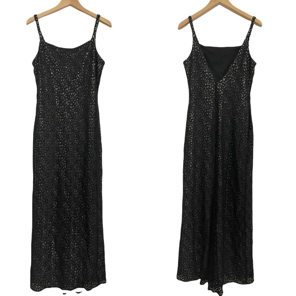 JESSICA MCCLINTOCK x GUNNE SAX Black Lace Silver Sequin V Neck Back Size 13/14